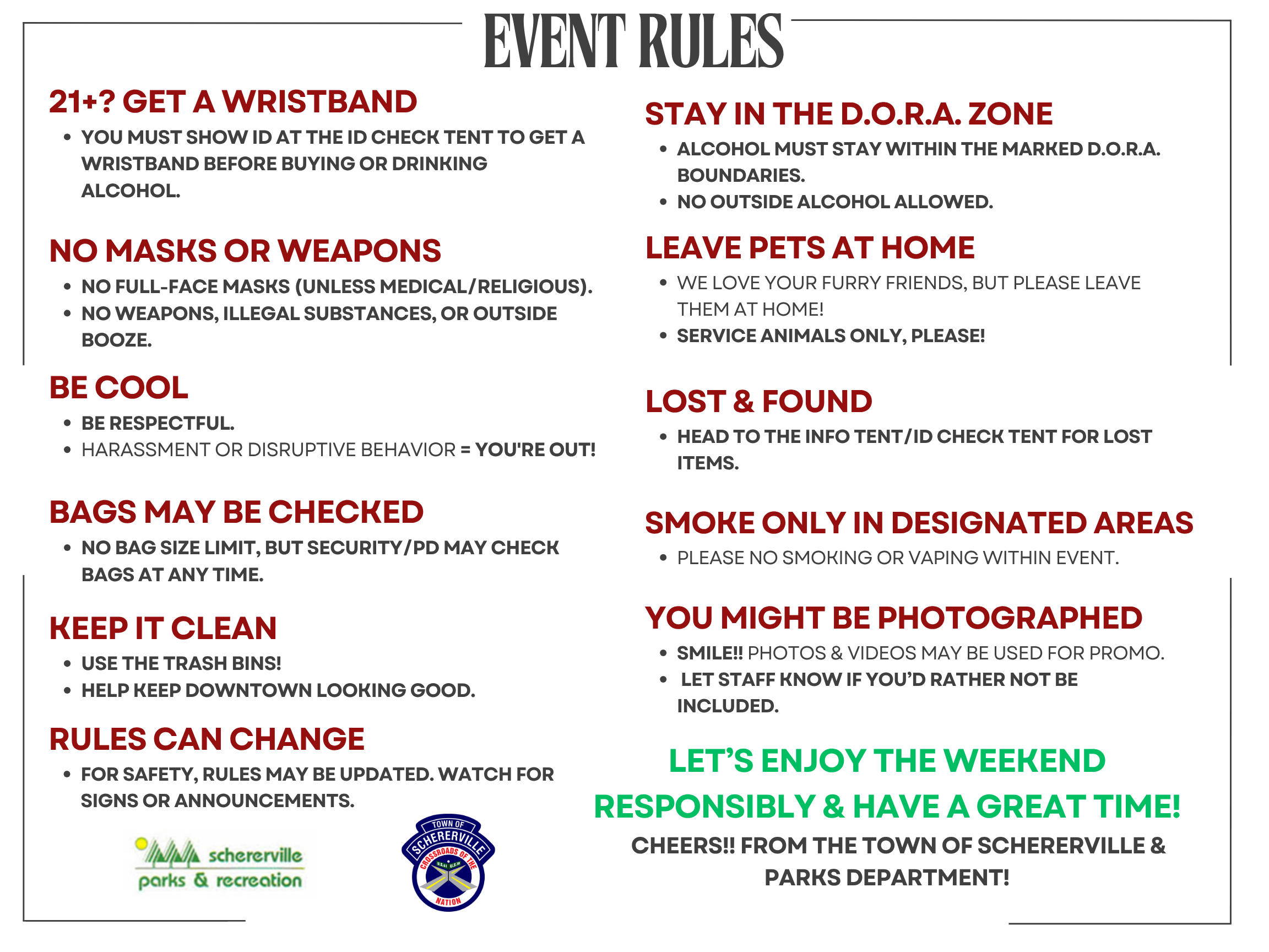 DORA District Event Rules